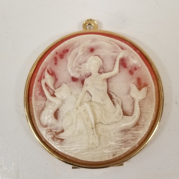 Jewelry - Vintage Mermaid Cameo Locket Pendant With Mirror – Mythical Sea Goddess Design